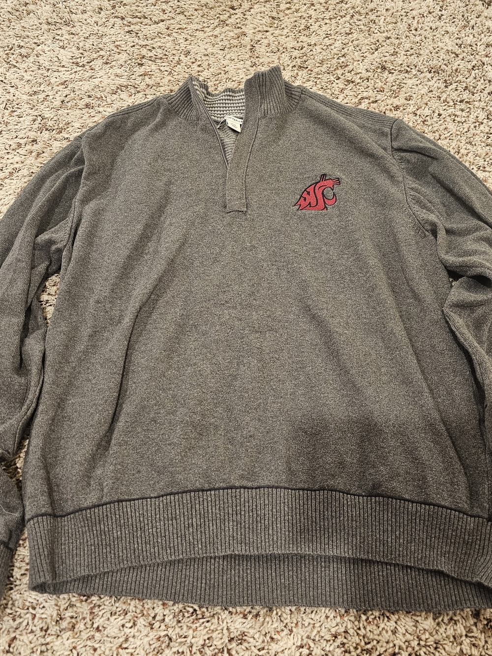 Gray Men's WSU Cougars Cutter & Buck Quarter-Zip Sweater